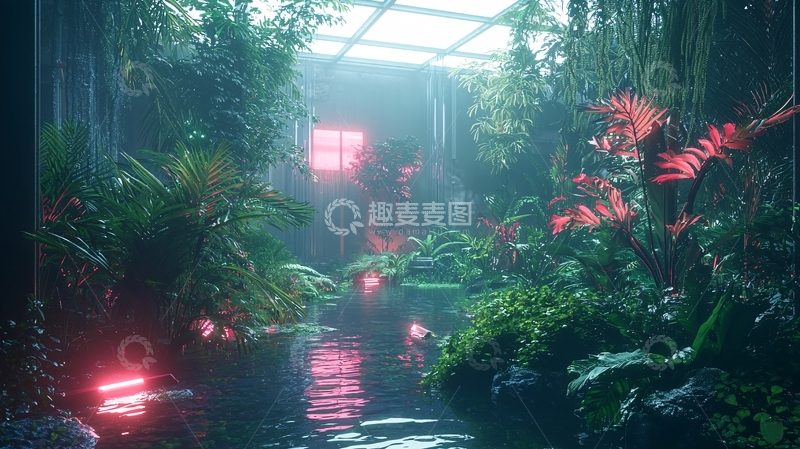 高清大图下载【趣麦麦图】雨中热带雨林室内场景