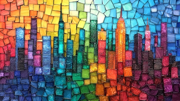 彩色马赛克城市剪影