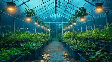 夜晚温室大棚植物种植
