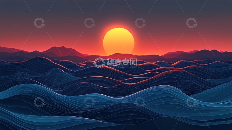 高清大图下载【趣麦麦图】日落海浪