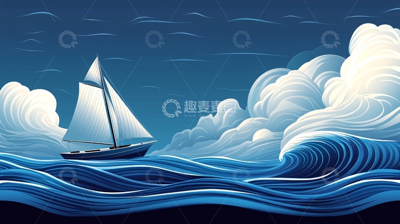 高清大图下载【趣麦麦图】航行在蓝色大海上的帆船