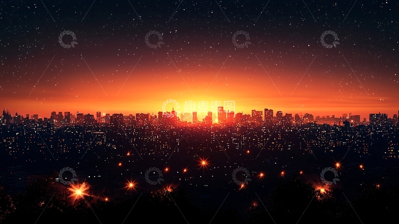 高清大图下载【趣麦麦图】城市夜景日出
