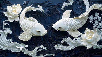 白瓷鲤鱼戏水图