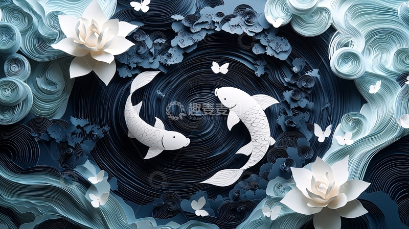 高清大图下载【趣麦麦图】蓝白纸雕艺术