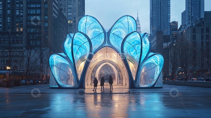 高清大图下载【趣麦麦图】蓝色光影未来建筑