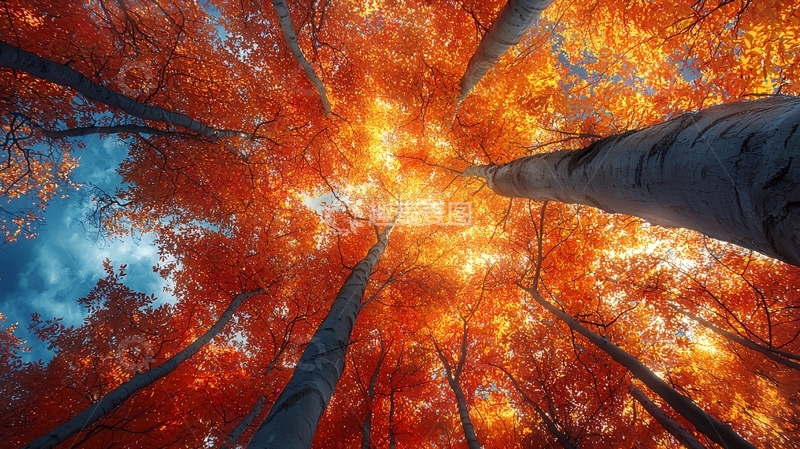 高清大图下载【趣麦麦图】秋日森林仰视