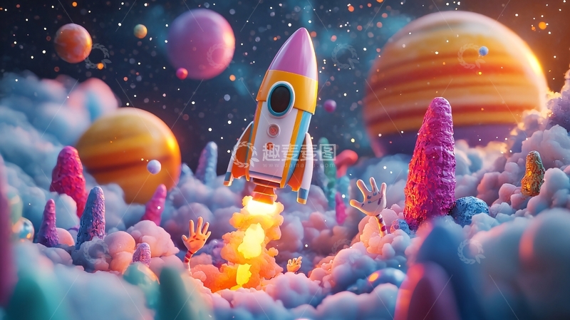 高清大图下载【趣麦麦图】卡通火箭发射