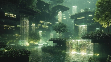 梦幻绿植瀑布城市