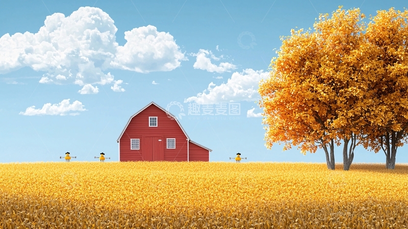 高清大图下载【趣麦麦图】秋日红房子田园风光