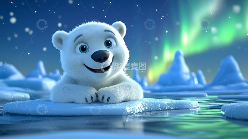 高清大图下载【趣麦麦图】萌宠北极熊冰雪背景