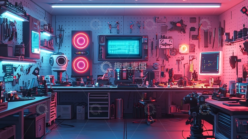 高清大图下载【趣麦麦图】-霓虹灯下的科技工作室