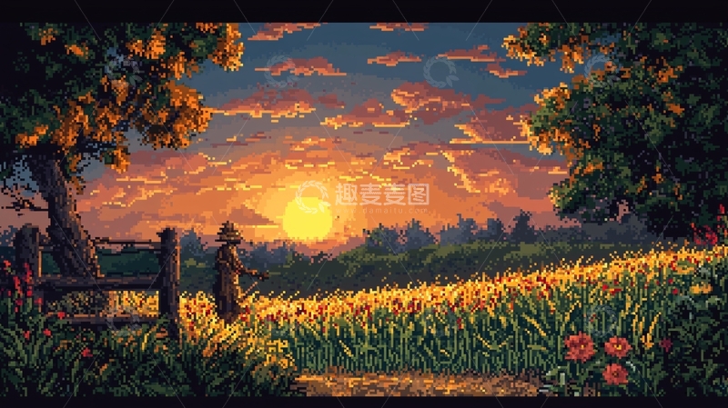 高清大图下载【趣麦麦图】夕阳麦田稻田风景