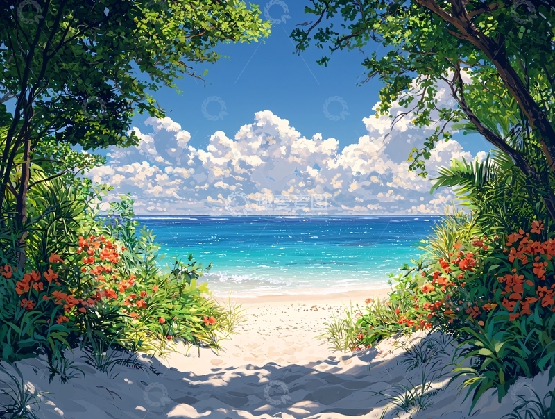 高清大图下载【趣麦麦图】树林间的海滩景色