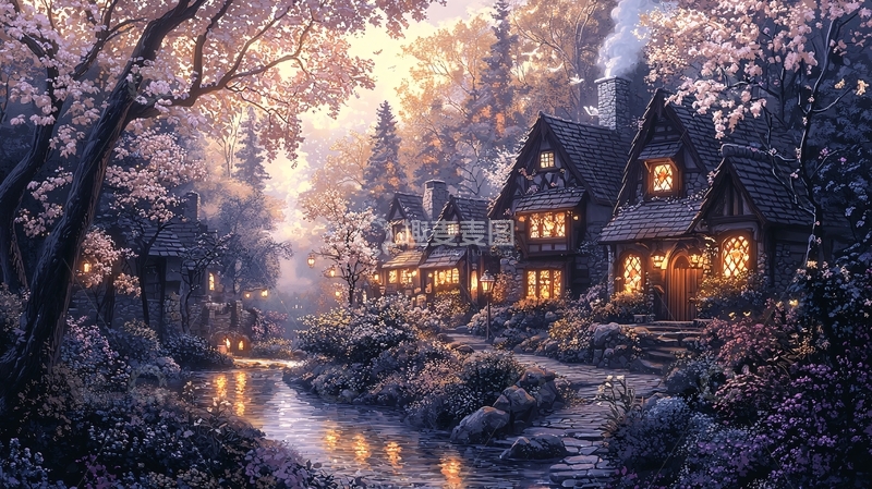 高清大图下载【趣麦麦图】冬日童话森林小镇