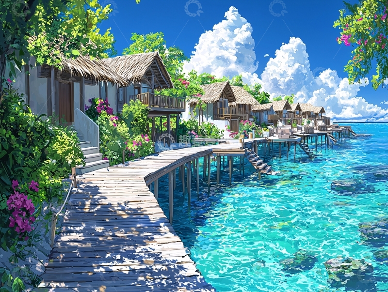 高清大图下载【趣麦麦图】海边木屋度假村