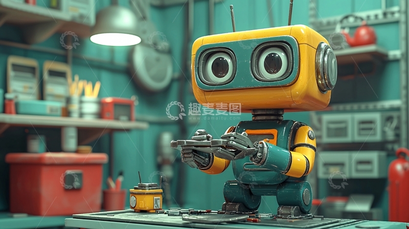 高清大图下载【趣麦麦图】复古机器人修理工