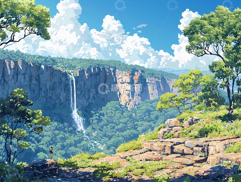 高清大图下载【趣麦麦图】阳光明媚的瀑布峡谷