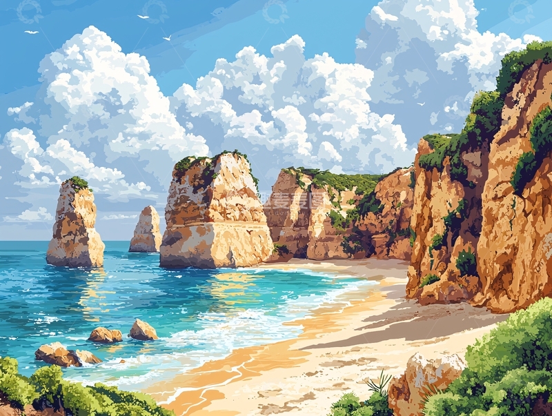 高清大图下载【趣麦麦图】阳光沙滩海边岩石