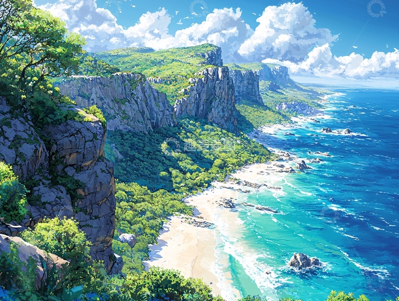高清大图下载【趣麦麦图】阳光沙滩海崖峭壁
