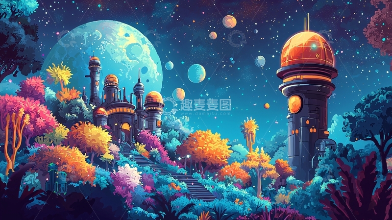 高清大图下载【趣麦麦图】梦幻星球夜景