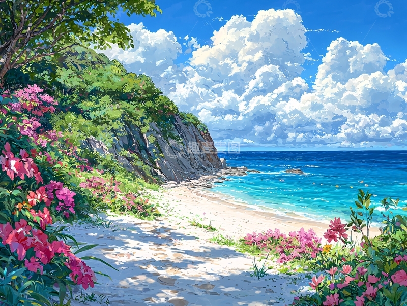高清大图下载【趣麦麦图】夏日海滩风景画