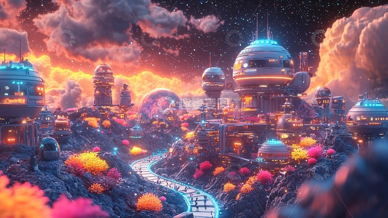 高清大图下载【趣麦麦图】未来科技感梦幻星球城市