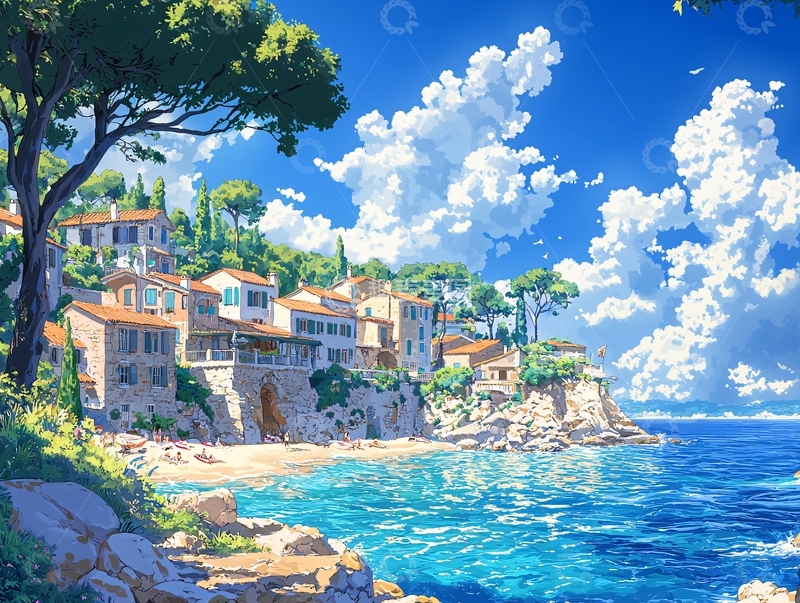 高清大图下载【趣麦麦图】阳光海滩小镇