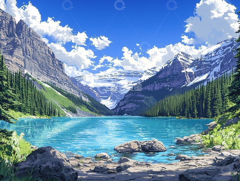 高清大图下载【趣麦麦图】高山湖泊风景画