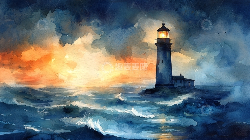 高清大图下载【趣麦麦图】暴风雨中的灯塔