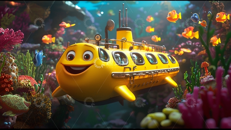 高清大图下载【趣麦麦图】卡通黄色潜水艇
