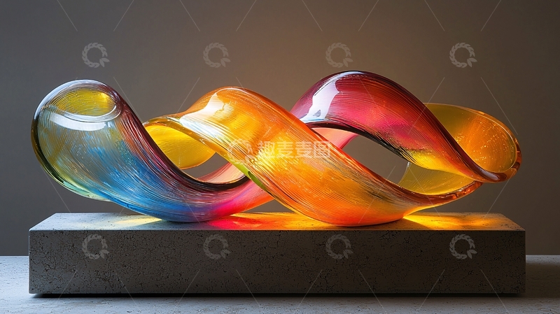 高清大图下载【趣麦麦图】彩色玻璃扭曲雕塑