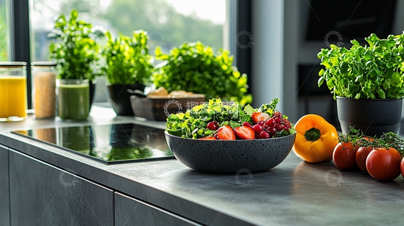 高清大图下载【趣麦麦图】健康厨房台面上的食材