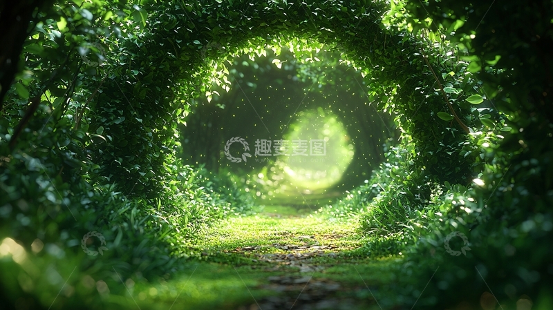高清大图下载【趣麦麦图】绿色植物环绕的神秘通道