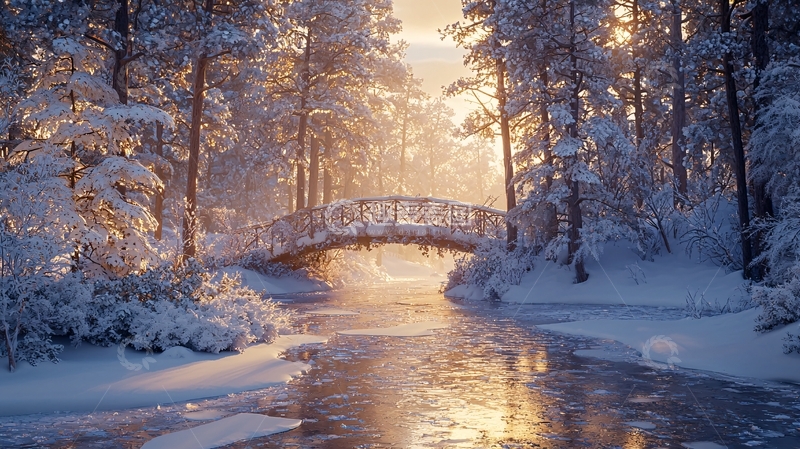 高清大图下载【趣麦麦图】冬季雪景小桥流水