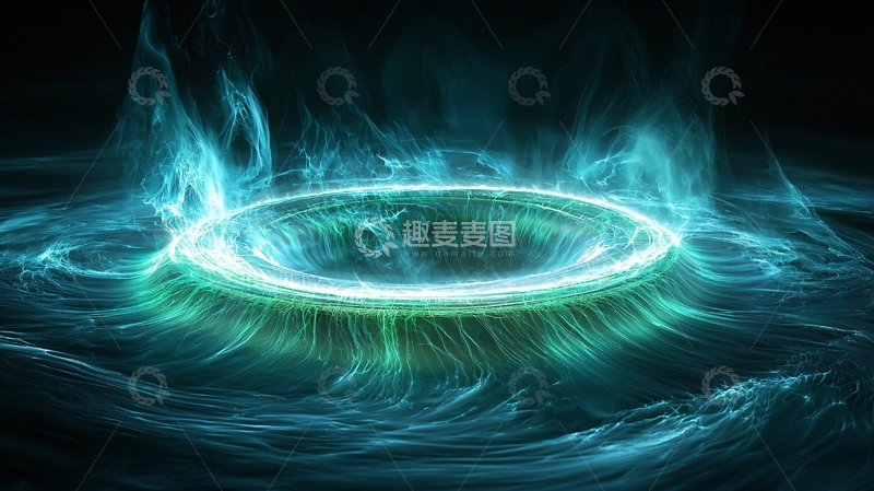 高清大图下载【趣麦麦图】蓝色光环悬浮在水面