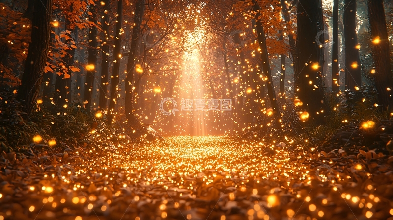 高清大图下载【趣麦麦图】秋日森林光芒点点