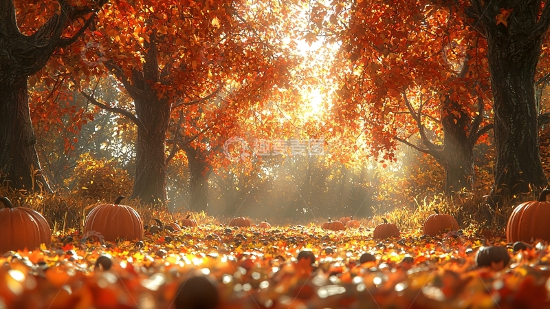 高清大图下载【趣麦麦图】秋季落叶南瓜