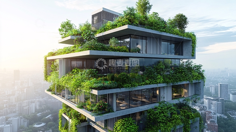 高清大图下载【趣麦麦图】绿植覆盖的现代建筑