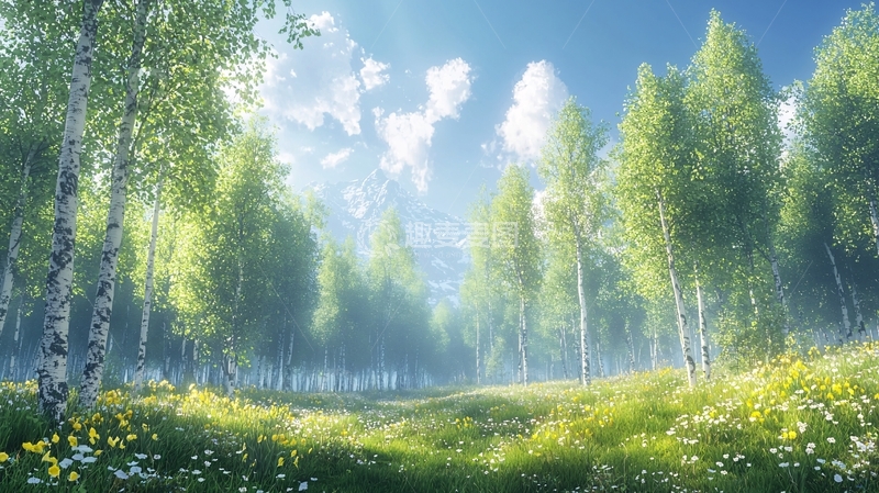 高清大图下载【趣麦麦图】阳光照耀下的白桦林