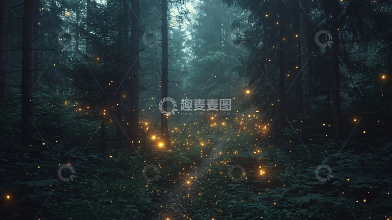 高清大图下载【趣麦麦图】神秘森林萤火虫之夜