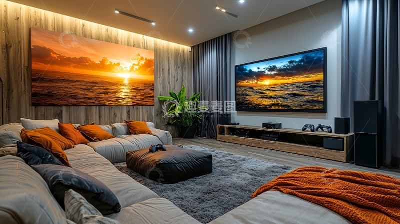 高清大图下载【趣麦麦图】豪华客厅日落电视背景墙