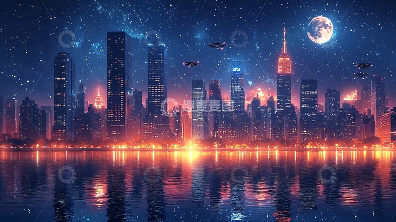 高清大图下载【趣麦麦图】夜幕下的城市天际线6