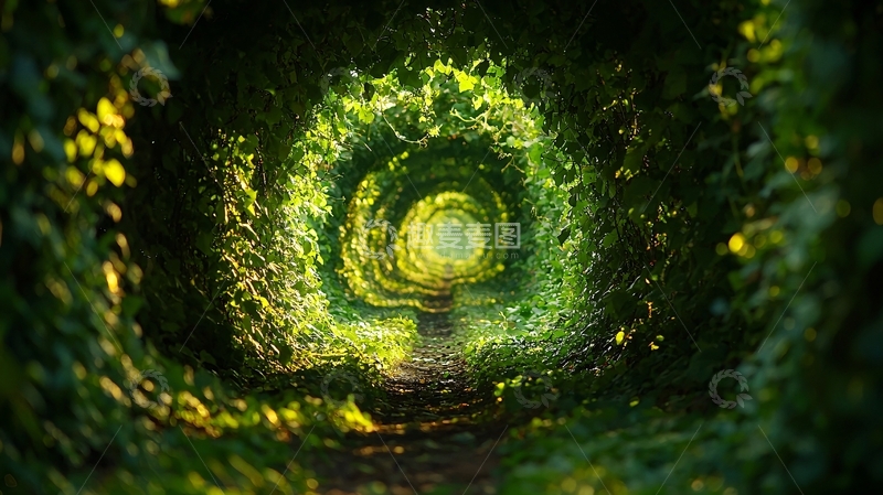 高清大图下载【趣麦麦图】绿色植物环绕的隧道