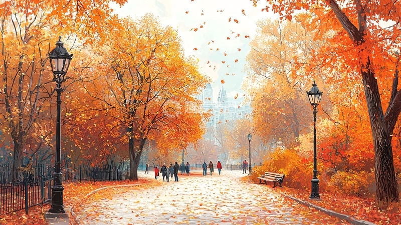 高清大图下载【趣麦麦图】秋日公园落叶景色