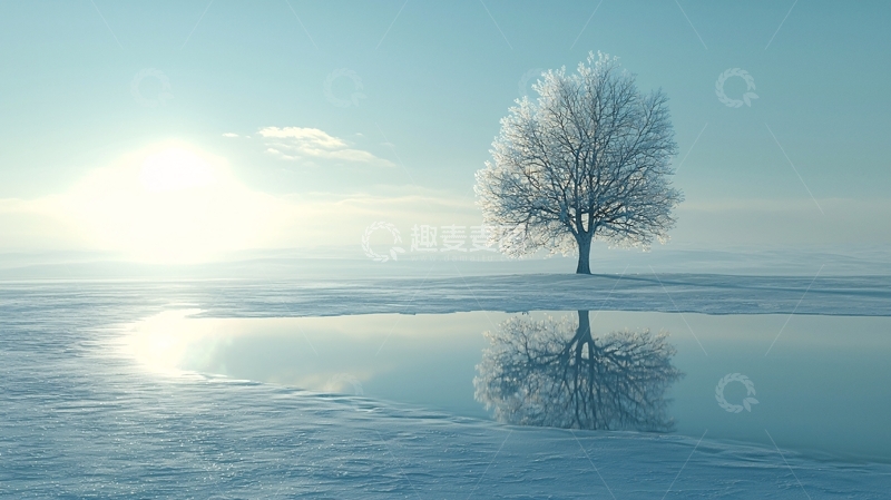 高清大图下载【趣麦麦图】冬日孤树倒影