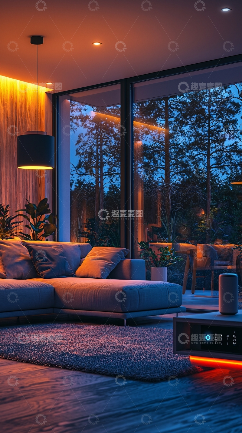 高清大图下载【趣麦麦图】温馨现代客厅夜景