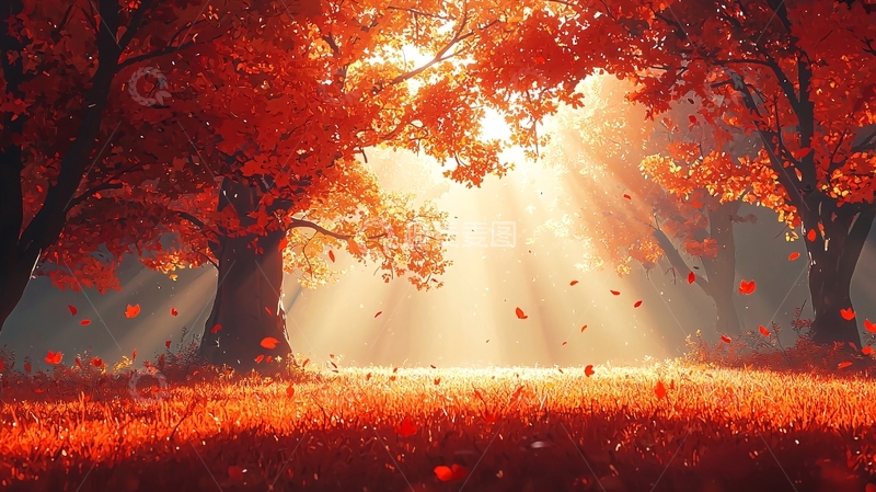 高清大图下载【趣麦麦图】秋日阳光洒落的树林