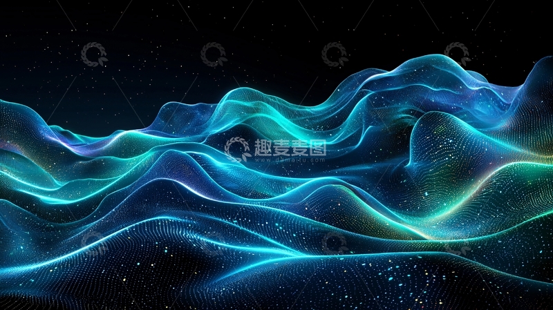 高清大图下载【趣麦麦图】蓝色光晕波浪星空背景