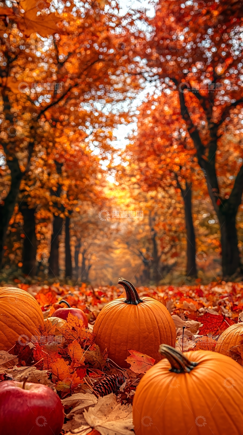 高清大图下载【趣麦麦图】秋日南瓜落叶场景