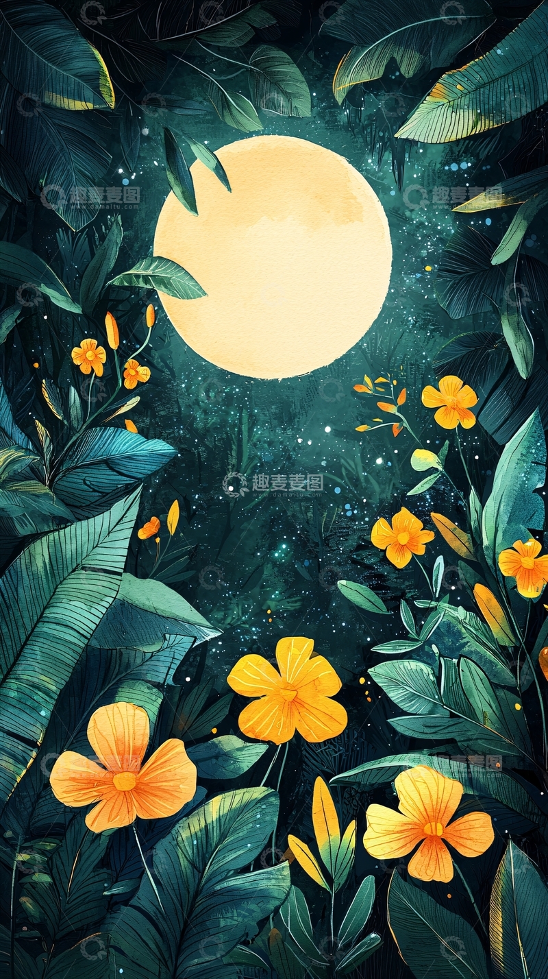 高清大图下载【趣麦麦图】月夜花丛高清图片